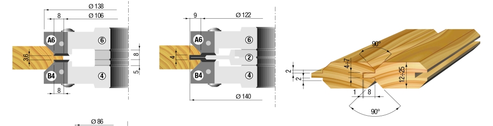 Wendeplatten Nut-und Federfräser-Set 140x-x30xZ=2+4+4+2 V=12